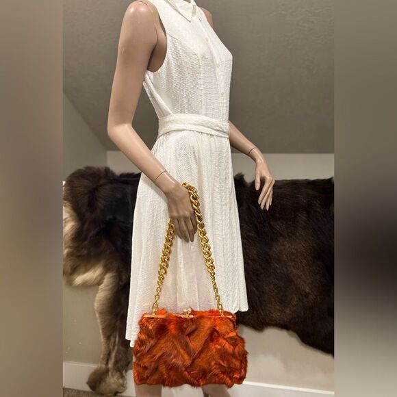 Real Fox Fur Herringbone Pattern Handmade Kisslock Clutch/Shoulder Bag/Crossbody - Picture 9 of 16